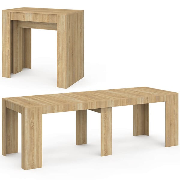 ID MARKET - Table console extensible ORLANDO 10 personnes 235 cm bois façon hêtre - large