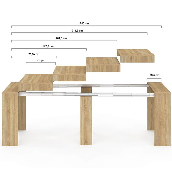 ID MARKET - Table console extensible ORLANDO 10 personnes 235 cm bois façon hêtre - large