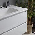 KIAMAMI VALENTINA - Meuble De Salle De Bains Suspendu 90Cm 2 Tiroirs Blanc Brillant, Miroir Avec Lampe | Benaco - vignette