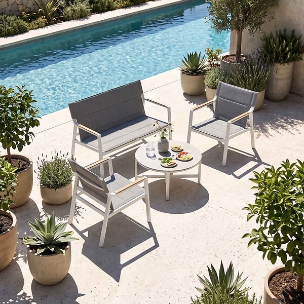OVIALA - Salon de jardin 4 places en aluminium blanc - Leki - large
