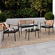 ID MARKET - Salon de jardin bas MADEIRA 4 places structure en métal noir, cordage et coussins noirs - vignette
