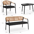 ID MARKET - Salon de jardin bas MADEIRA 4 places structure en métal noir, cordage et coussins noirs - vignette