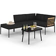 ID MARKET - Salon de jardin bas RIO 4 places modulable structure métal noir, cordage effet rotin clair avec coussins noirs - vignette