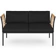 ID MARKET - Salon de jardin bas RIO 4 places modulable structure métal noir, cordage effet rotin clair avec coussins noirs - vignette