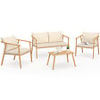 ID MARKET - Salon de jardin bas MALTA 4 places structure en métal effet bois, lanières et coussins beiges - vignette