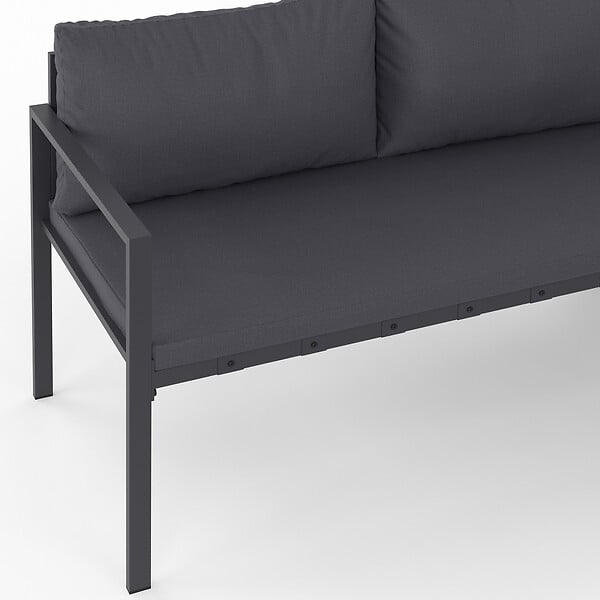 ID MARKET - Salon de jardin repas NAYLA 8 places d'angle en métal et coussins gris avec table à manger, canapé d'angle, banquette, tabourets - large