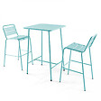 OVIALA - Ensemble table de bar et 2 chaises hautes en métal turquoise - Palavas - vignette