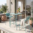 OVIALA - Ensemble table de bar et 2 chaises hautes en métal turquoise - Palavas - vignette