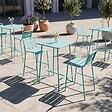 OVIALA - Ensemble table de bar et 2 chaises hautes en métal turquoise - Palavas - vignette