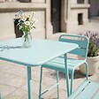 OVIALA - Ensemble table de bar et 2 chaises hautes en métal turquoise - Palavas - vignette