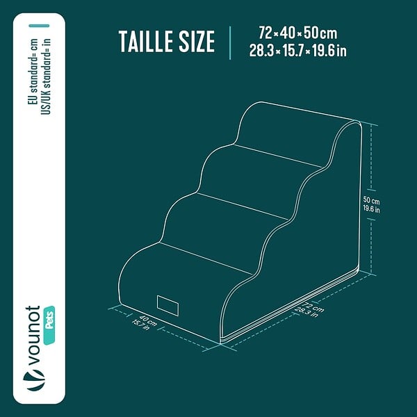 VOUNOT - Escalier pour chien et chat en mousse haute densite et housse lavable 72x40x50cm noir - large