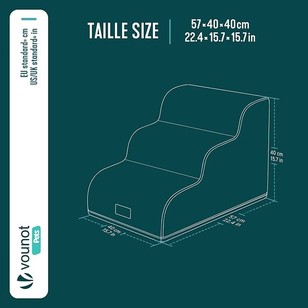 VOUNOT - Escalier pour chien et chat en mousse haute densite et housse lavable 57x40x40cm beige - large