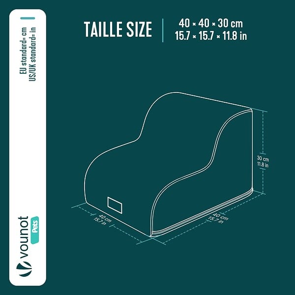 VOUNOT - Escalier pour chien et chat en mousse haute densite et housse lavable 40x40x30cm noir - large