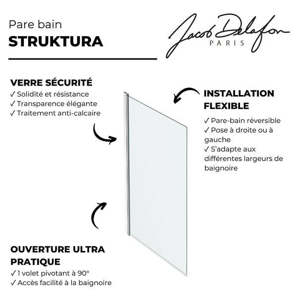 JACOB DELAFON - Pare-bain Struktura 1 volet pivotant chrome - large