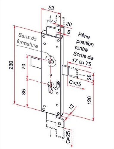 TIRARD - Serrure de volet 3ème point court droite acier zingué â€“ TIRARD - CE112104 - large