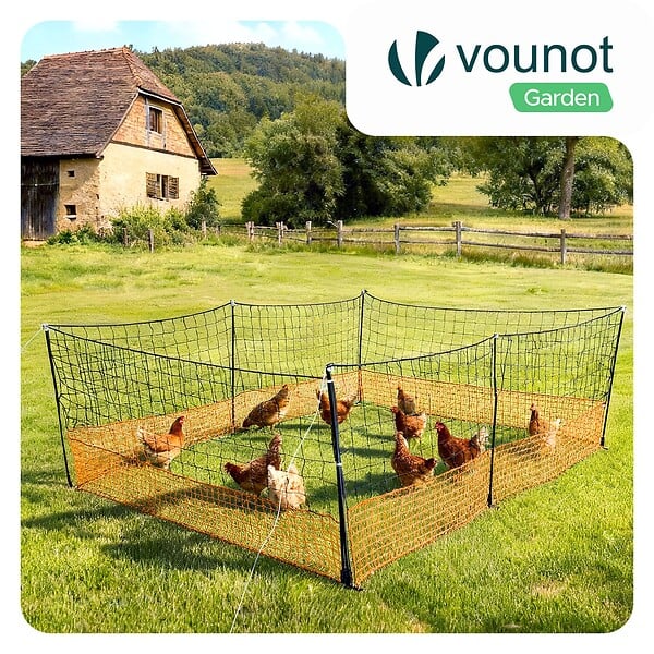 VOUNOT - Kit cloture filet a poules PE avec piquets 12m orange - large