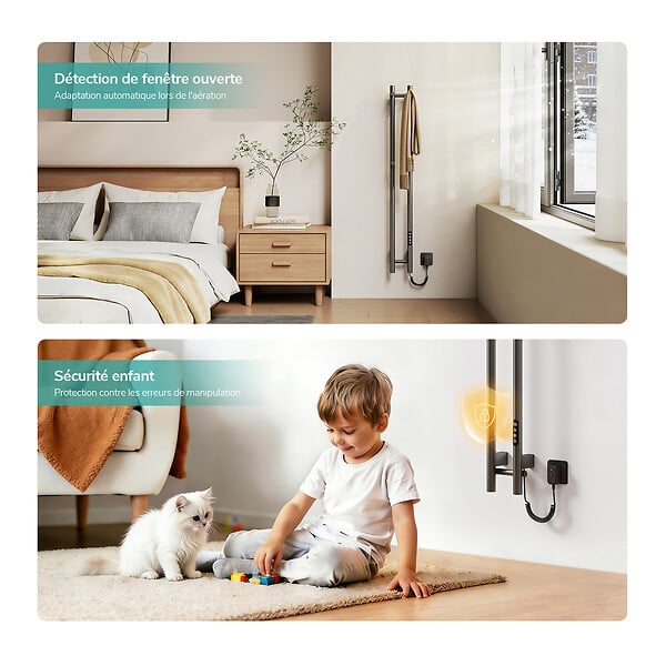 EMKE - EMKE Sèche-serviettes électrique 120x12,4 cm, 145W, Radiateur Salle de Bain WiFi App/Alexa, Chauffage carbone, Gris - large