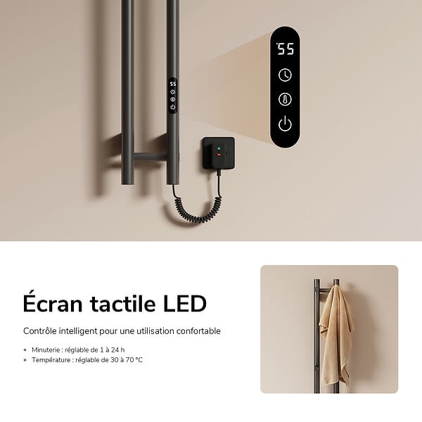 EMKE - EMKE Sèche-serviettes électrique 120x12,4 cm, 145W, Radiateur Salle de Bain WiFi App/Alexa, Chauffage carbone, Gris - large