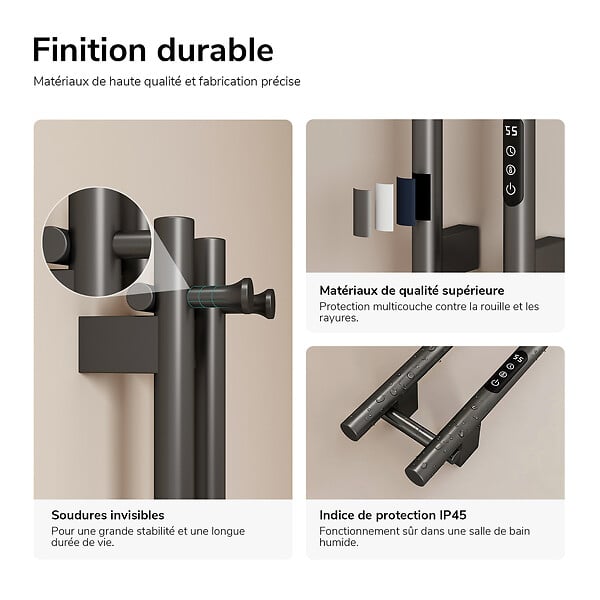 EMKE - EMKE Sèche-serviettes électrique 120x12,4 cm, 145W, Radiateur Salle de Bain WiFi App/Alexa, Chauffage carbone, Gris - large