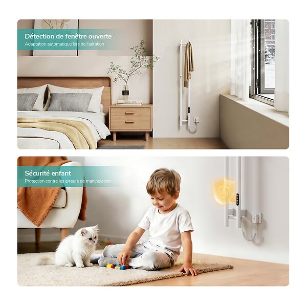 EMKE - EMKE Sèche-serviettes électrique 120x12,4 cm, 145W, Radiateur Salle de Bain WiFi App/Alexa, Chauffage carbone, Blanc - large