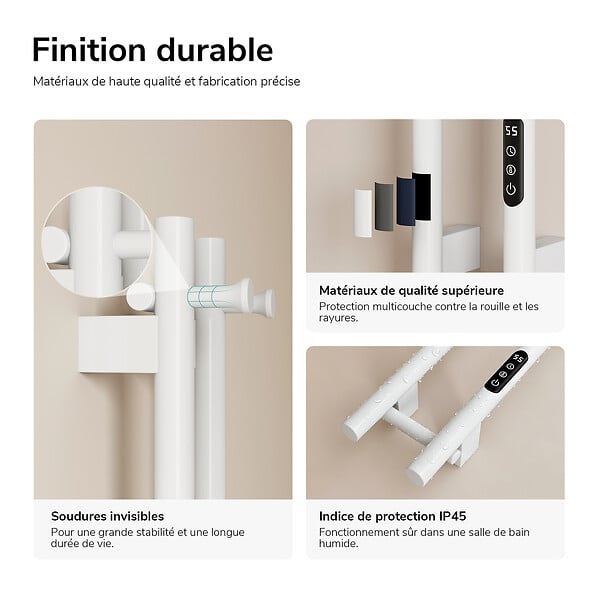 EMKE - EMKE Sèche-serviettes électrique 120x12,4 cm, 145W, Radiateur Salle de Bain WiFi App/Alexa, Chauffage carbone, Blanc - large