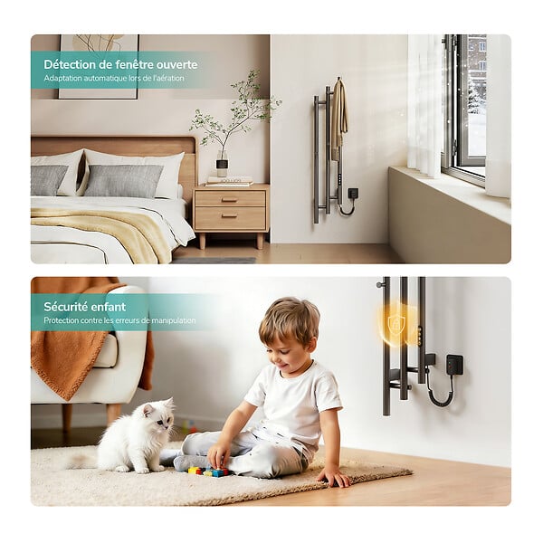 EMKE - EMKE Sèche-serviettes électrique 115x21,6 cm, 220W, Radiateur Salle de Bain WiFi App/Alexa, Chauffage carbone, Gris - large