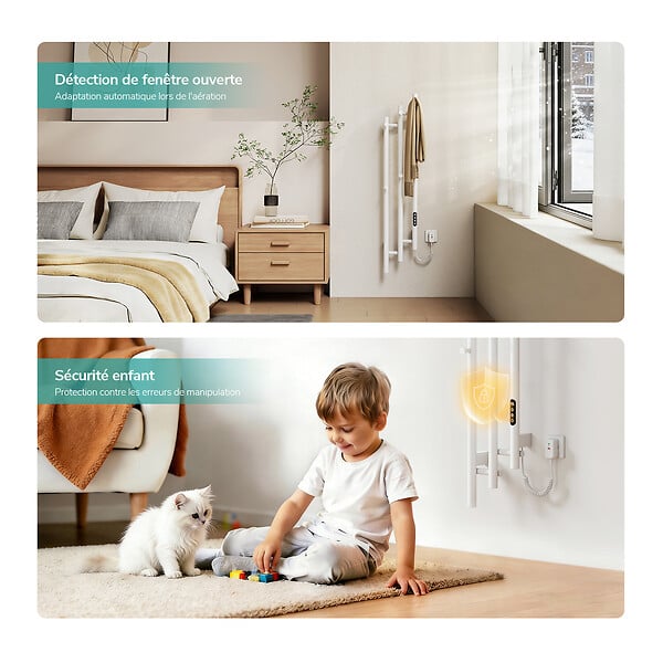 EMKE - EMKE Sèche-serviettes électrique 115x21,6 cm, 220W, Radiateur Salle de Bain WiFi App/Alexa, Chauffage carbone, Blanc - large