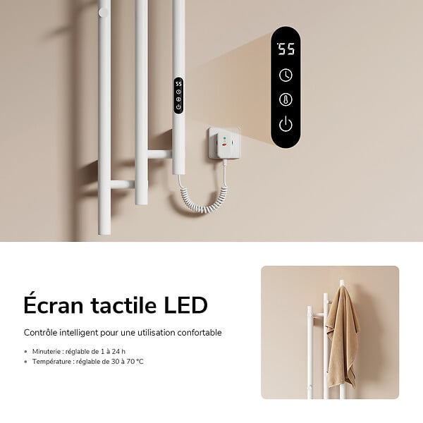 EMKE - EMKE Sèche-serviettes électrique 115x21,6 cm, 220W, Radiateur Salle de Bain WiFi App/Alexa, Chauffage carbone, Blanc - large