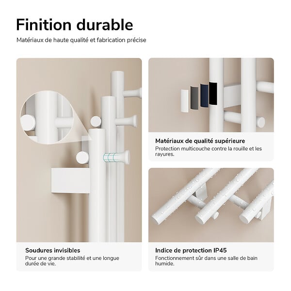 EMKE - EMKE Sèche-serviettes électrique 115x21,6 cm, 220W, Radiateur Salle de Bain WiFi App/Alexa, Chauffage carbone, Blanc - large