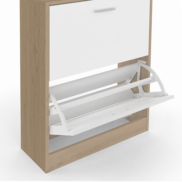 ID MARKET - Vestiaire d'entrée KLARK meuble chaussures 2 portes effet bois et blanc - large