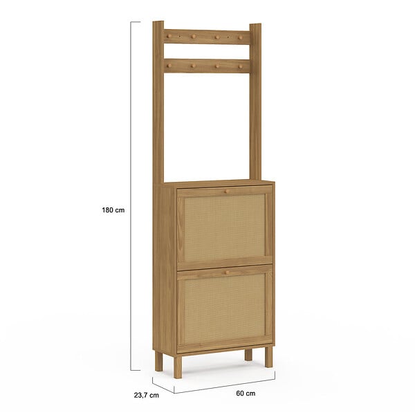 ID MARKET - Vestiaire d'entrée HANAE meuble chaussures 2 portes effet naturel cannage - large
