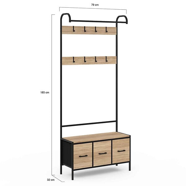 ID MARKET - Vestiaire d'entrée UTAH avec banc et 3 tiroirs en tissu design industriel - large