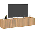 ID MARKET - Meuble TV 140 cm suspendu JULIETTE 2 portes lattes tasseau bois coloris chêne - vignette