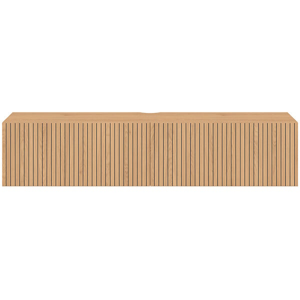 ID MARKET - Meuble TV 140 cm suspendu JULIETTE 2 portes lattes tasseau bois coloris chêne - large