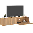 ID MARKET - Meuble TV 140 cm suspendu JULIETTE 2 portes lattes tasseau bois coloris chêne - vignette