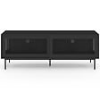 ID MARKET - Meuble TV 140 cm ZINEB 2 portes coulissantes vitrées façade cannelée noir - vignette