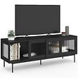 ID MARKET - Meuble TV 140 cm ZINEB 2 portes coulissantes vitrées façade cannelée noir - vignette