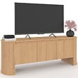 ID MARKET - Meuble TV 140 cm DIVIA 3 portes façon hêtre design arrondi - vignette