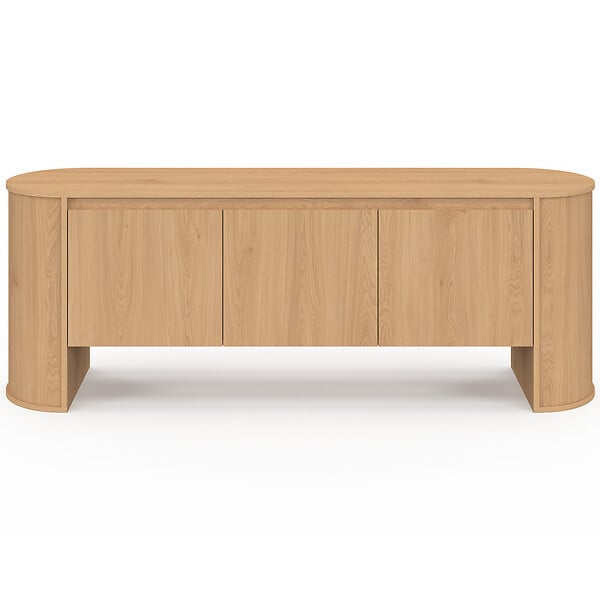 ID MARKET - Meuble TV 140 cm DIVIA 3 portes façon hêtre design arrondi - large