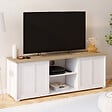 ID MARKET - Meuble TV 140 cm  JANGO 2 portes coulissantes blanc et plateau bois - vignette
