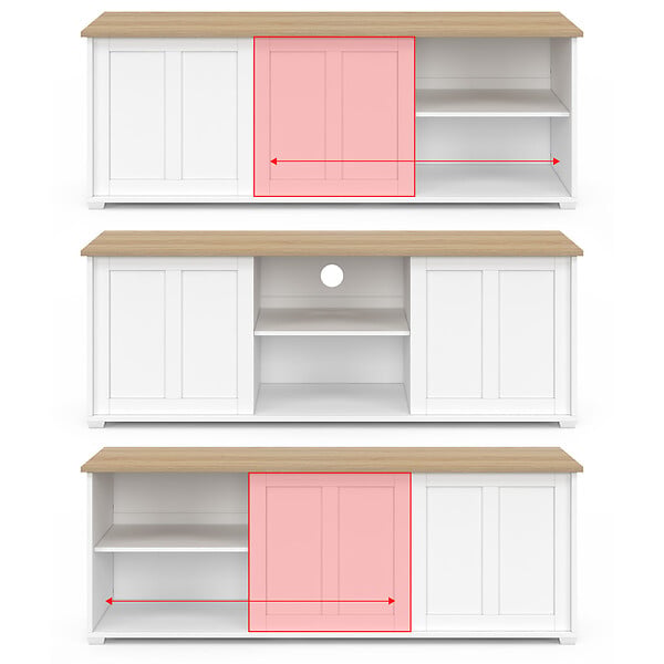 ID MARKET - Meuble TV 140 cm  JANGO 2 portes coulissantes blanc et plateau bois - large