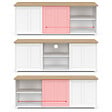 ID MARKET - Meuble TV 140 cm  JANGO 2 portes coulissantes blanc et plateau bois - vignette