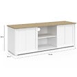 ID MARKET - Meuble TV 140 cm  JANGO 2 portes coulissantes blanc et plateau bois - vignette