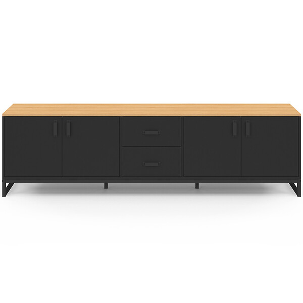 ID MARKET - Meuble TV 180 cm WASHINGTON 4 portes et 2 tiroirs bois et noir - large