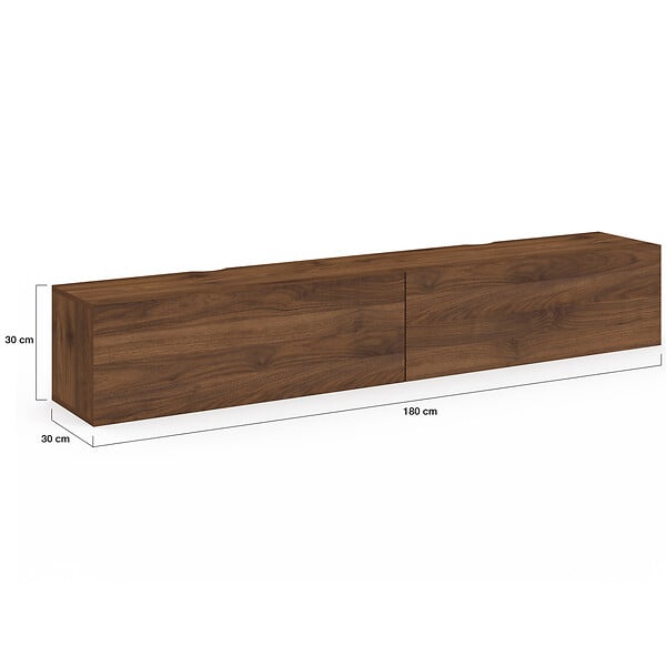ID MARKET - Meuble TV 180 cm suspendu ELIO 2 portes bois effet noyer - large