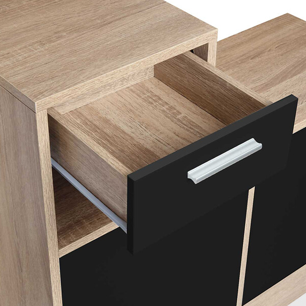 ID MARKET - Vestiaire d'entrée avec miroir PAULIN design hêtre portes noires - large