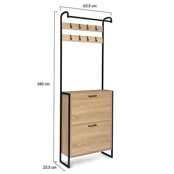 ID MARKET - Vestiaire d'entrée LUIS meuble chaussures 2 portes design industriel - large