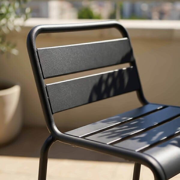 OVIALA - Ensemble table de bar et 4 chaises hautes en métal anthracite - Palavas - large