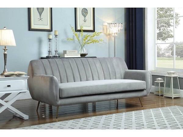 HABITAT ET JARDIN - Canapé fixe en velours "Evans" - 195 x 84 x 82 cm - 3 places - Gris - large