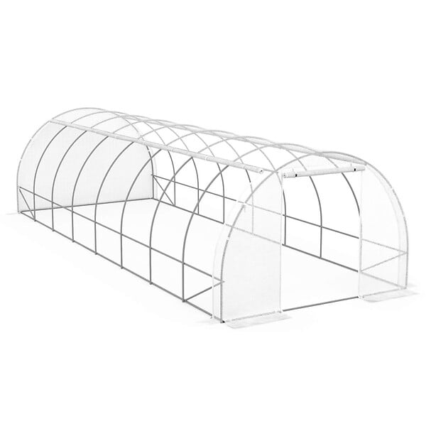 ID MARKET - Serre de jardin tunnel 24m² 8 x 3 x 2 m acier galvanisé + bâche anti-UV avec porte et fenêtres DES ANDES blanche toutes saisons - large
